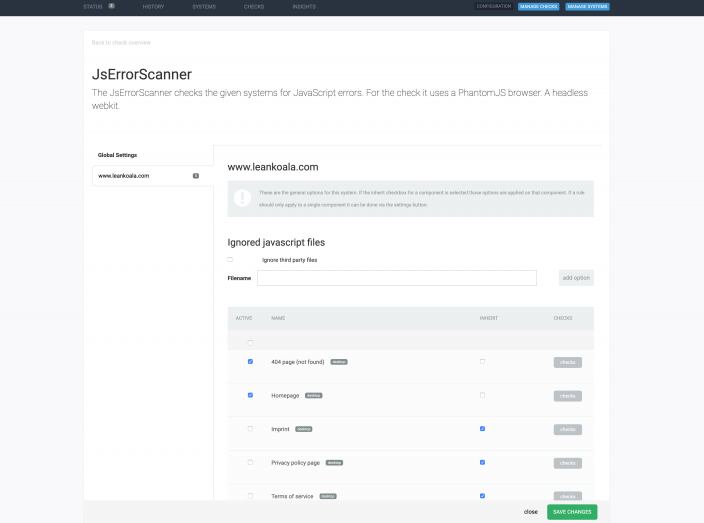 JavaScript Error Scanner Screenshot